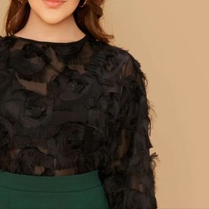 SHEIN Unity Plus Drop Shoulder Lantern Sleeve Fuzzy Top